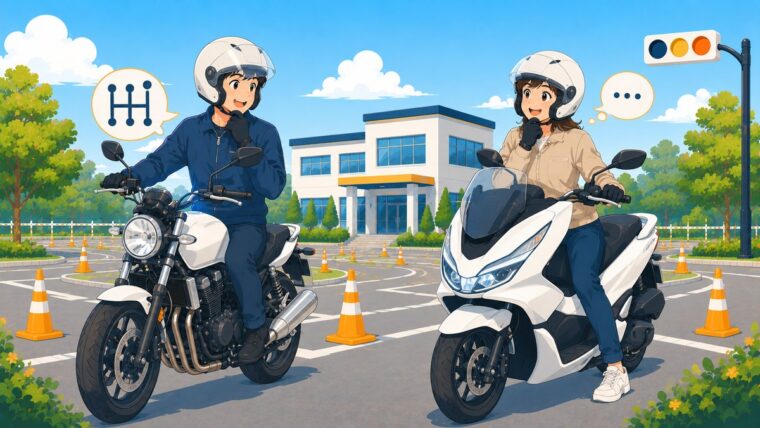 MTバイクとATバイクを比較する元教官のイメージ