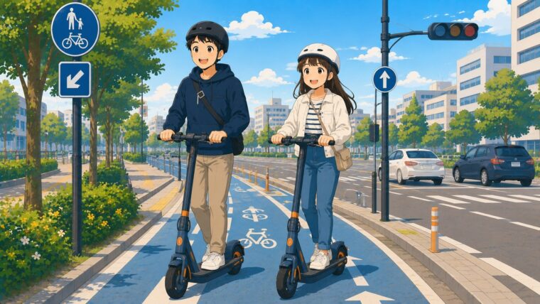 電動キックボードに乗る人と元教官のイメージ