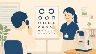 視力検査を受ける教習生のイラスト