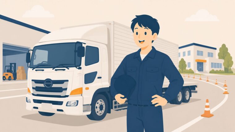 物流センターで働くトラック運転手のイラスト