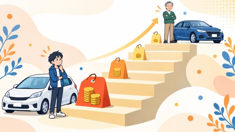 等級が低いはじめての人ほど保険料が高いことを階段で表したイラスト